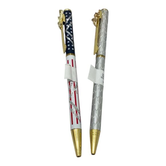 Aluminum Shaft Twist Pens His and Her Eagle and Angle Silver Red White Blue - Picture 1 of 9